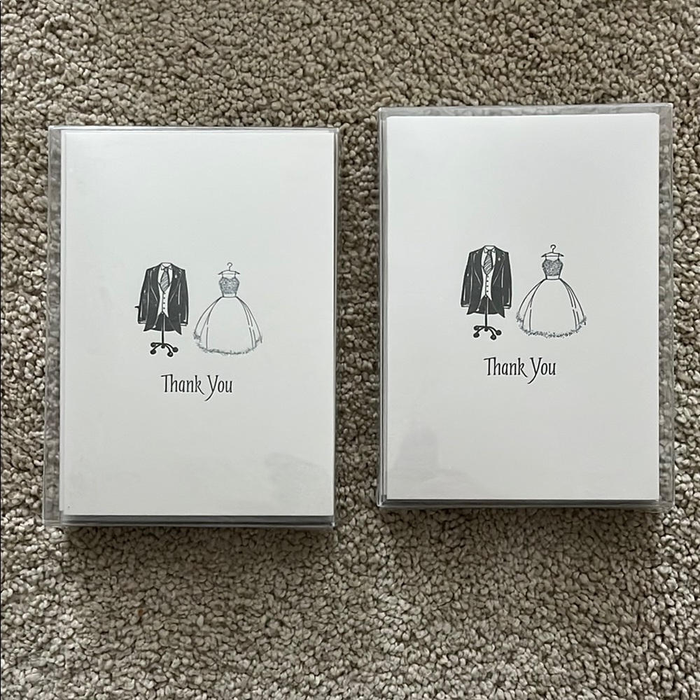 Wedding thank you cards tuxedo and wedding dress blank inside